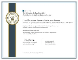 Certificado Desarrollador WordPress - LinkedIn Learning