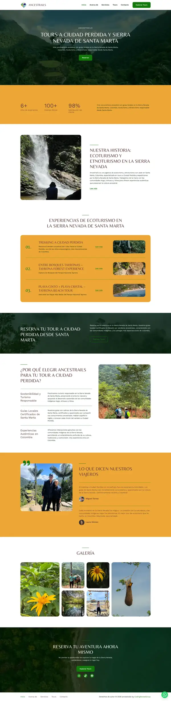 Captura del sitio web AncesTrails - Tours a Ciudad Perdida