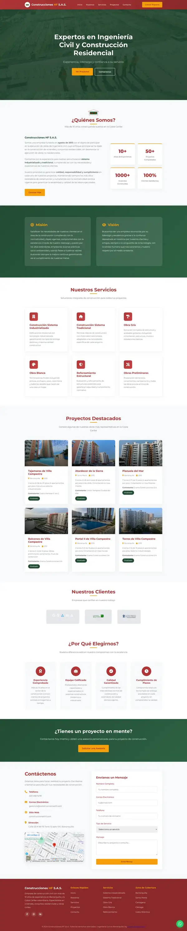 Captura del sitio web Construcciones HF - Ingeniería Civil