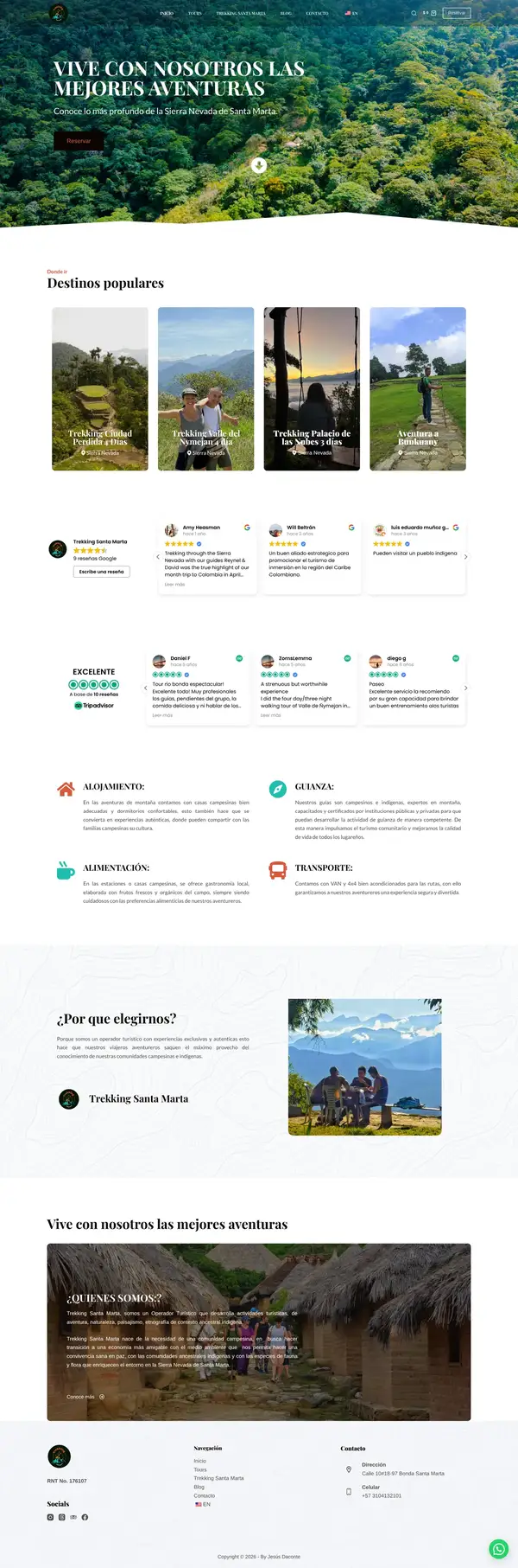 Captura del sitio web Trekking Santa Marta - Rutas Sierra Nevada