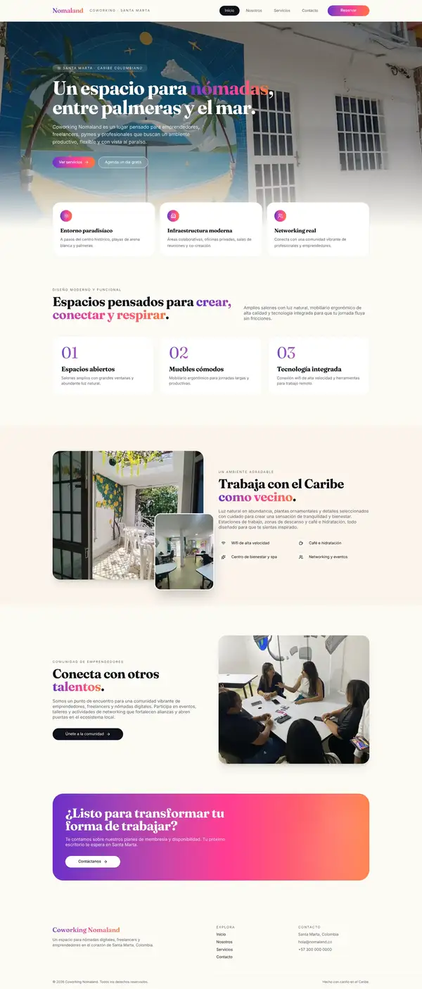 Captura del proyecto Coworking Nomaland - Sitio web completo